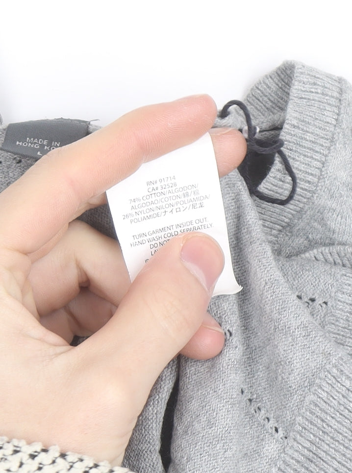 Armani Exchange Men's Grey V-Neck Cotton Blend Jumper Size L