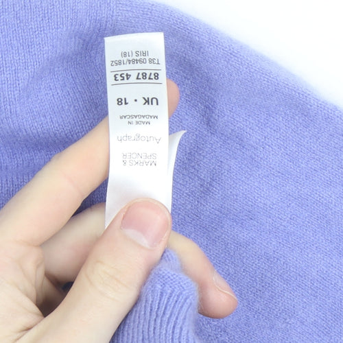 Marks and Spencer Women Purple Cashmere Mock Neck Jumper Size 18