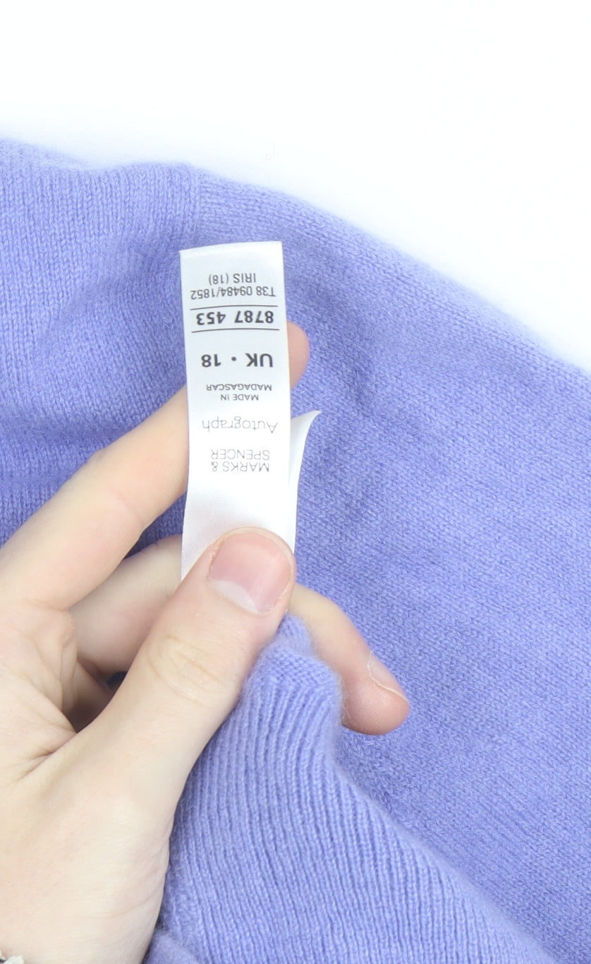 Marks and Spencer Women Purple Cashmere Mock Neck Jumper Size 18