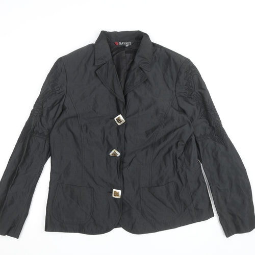 Basset Women's Black Collared Long Sleeve Button Blouse Size 16