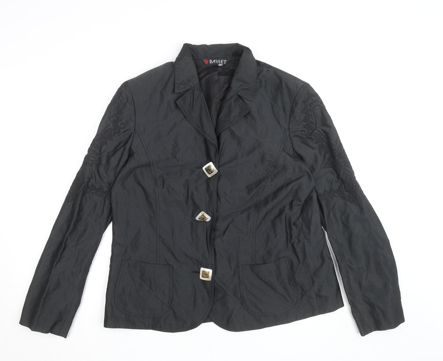 Basset Women's Black Collared Long Sleeve Button Blouse Size 16