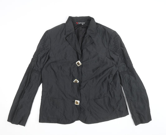 Basset Women's Black Collared Long Sleeve Button Blouse Size 16