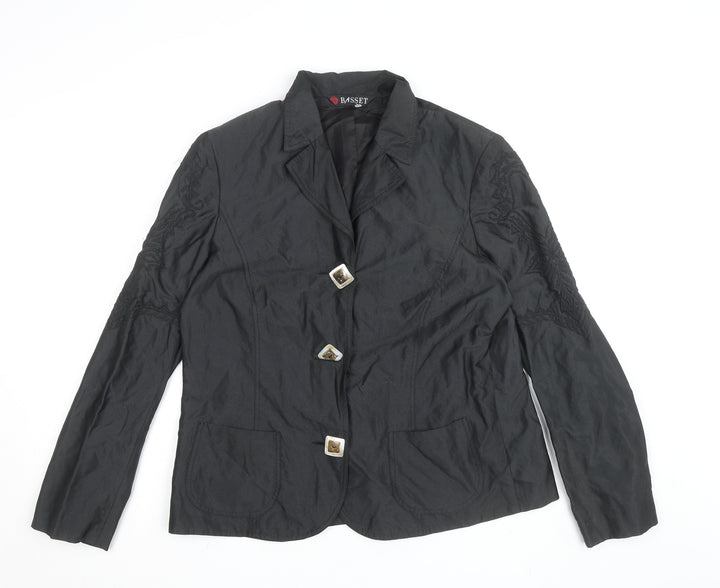 Basset Women's Black Collared Long Sleeve Button Blouse Size 16