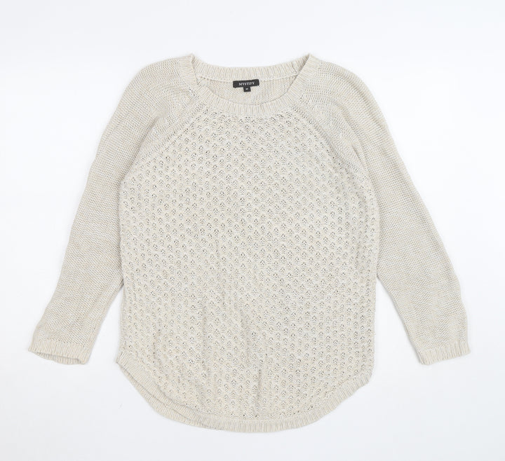 Mystify Womens Beige Knit Pullover Jumper Medium 100% Cotton