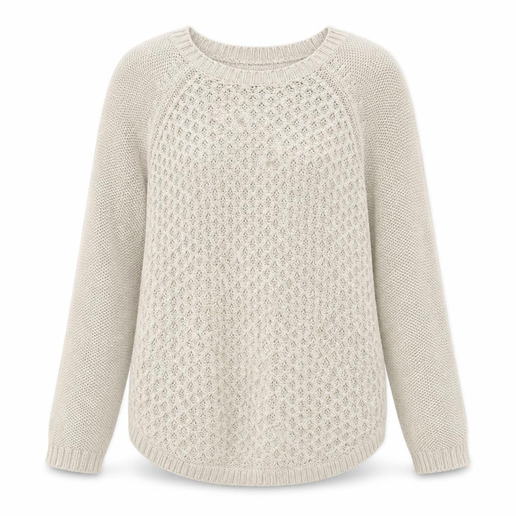 Front view of Mystify women’s beige knit jumper medium 100% cotton