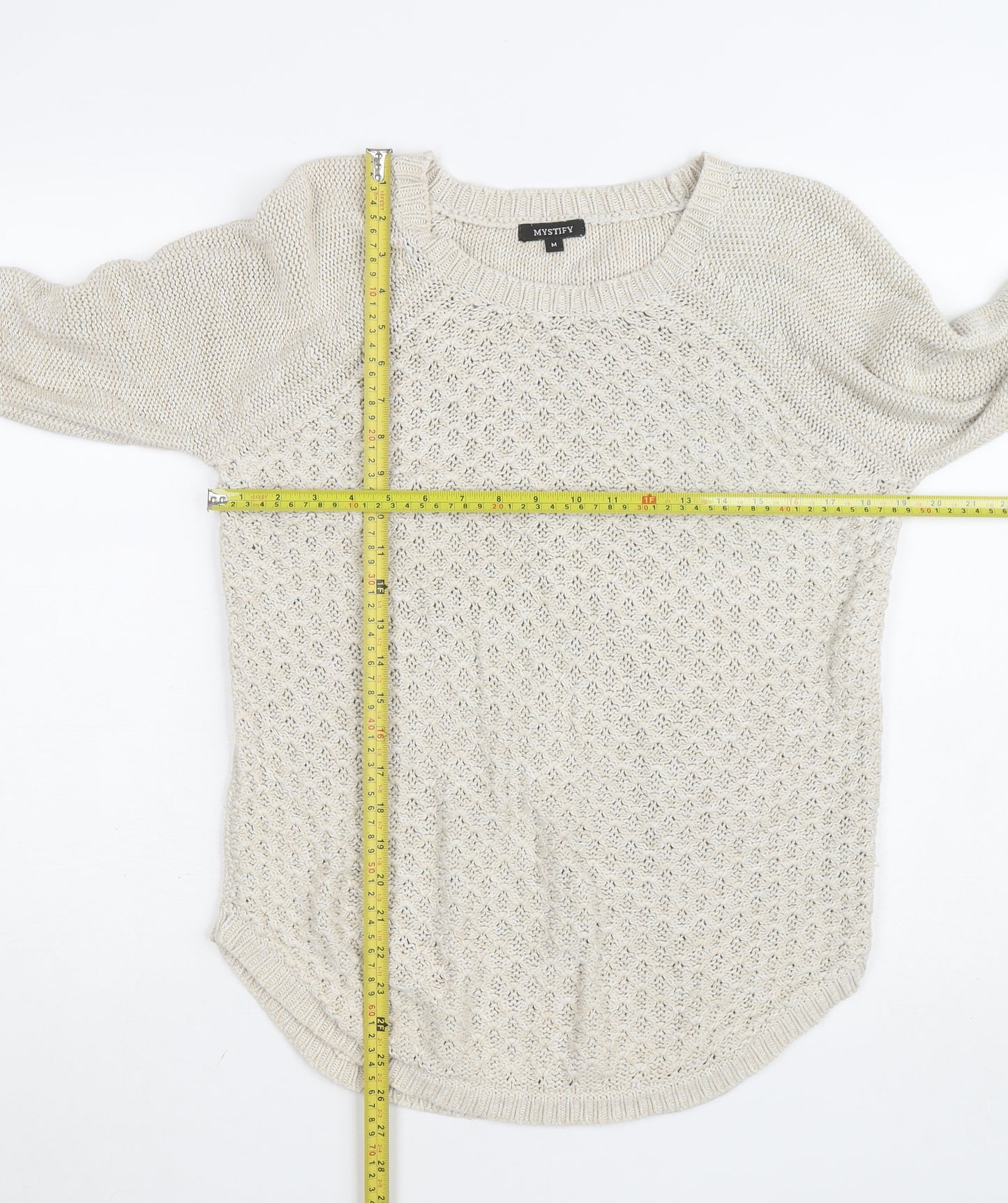 Mystify Womens Beige Knit Pullover Jumper Medium 100% Cotton
