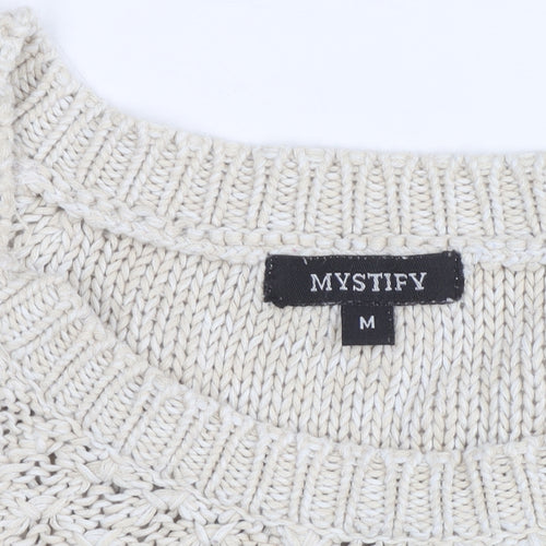 Mystify Womens Beige Knit Pullover Jumper Medium 100% Cotton