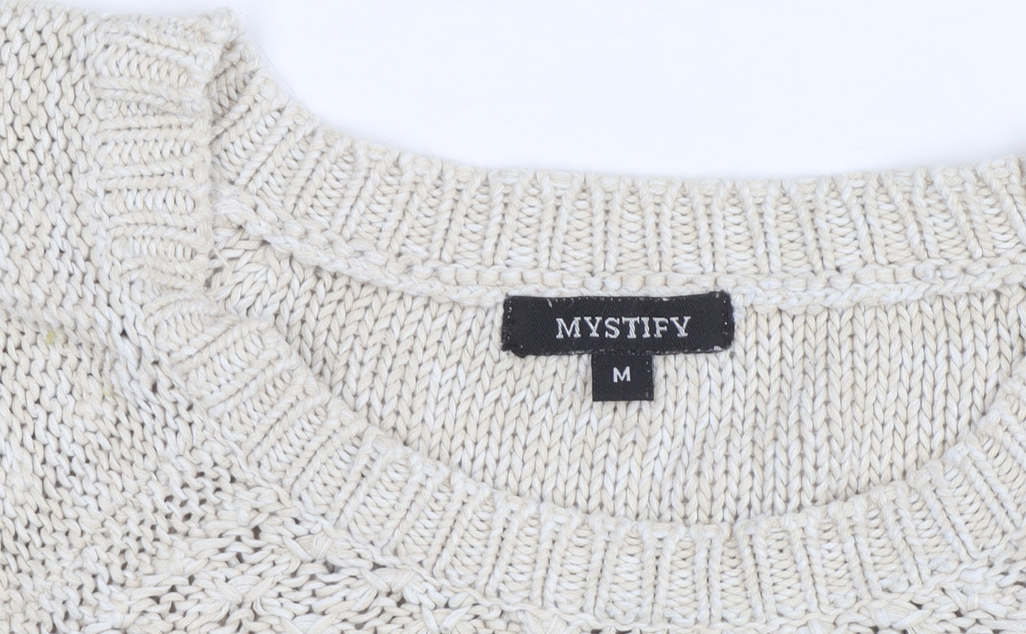 Mystify Womens Beige Knit Pullover Jumper Medium 100% Cotton
