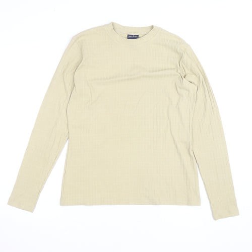 SAND BASIC Women's Beige Long Sleeve Ribbed Crew Neck Top Size L