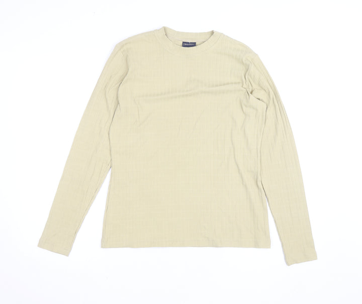 SAND BASIC Women's Beige Long Sleeve Ribbed Crew Neck Top Size L