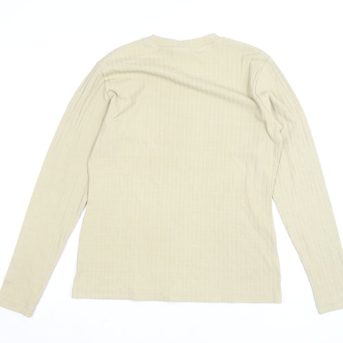 SAND BASIC Women's Beige Long Sleeve Ribbed Crew Neck Top Size L