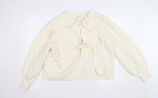 Gallery Women Ivory Tie Front Ribbed Knit Cardigan XL