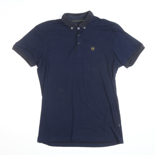 XV Kings Men's Blue Check Polo Shirt Size L Button Collar
