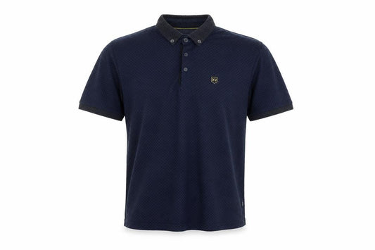 Front view of XV Kings Men's Blue Check Polo Shirt, size L, Button Collar