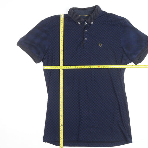 XV Kings Men's Blue Check Polo Shirt Size L Button Collar