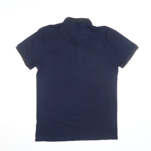 XV Kings Men's Blue Check Polo Shirt Size L Button Collar