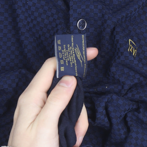 XV Kings Men's Blue Check Polo Shirt Size L Button Collar