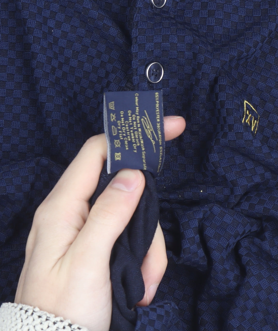 XV Kings Men's Blue Check Polo Shirt Size L Button Collar