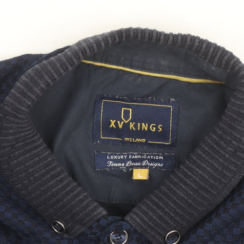 XV Kings Men's Blue Check Polo Shirt Size L Button Collar