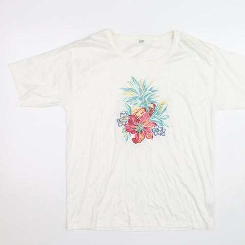 Lucia Women's White Floral Embroidered Cotton T-Shirt Size M