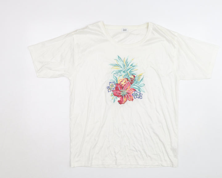 Lucia Women's White Floral Embroidered Cotton T-Shirt Size M