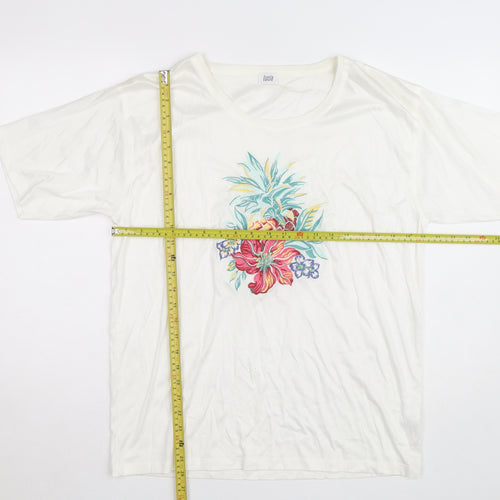 Lucia Women's White Floral Embroidered Cotton T-Shirt Size M