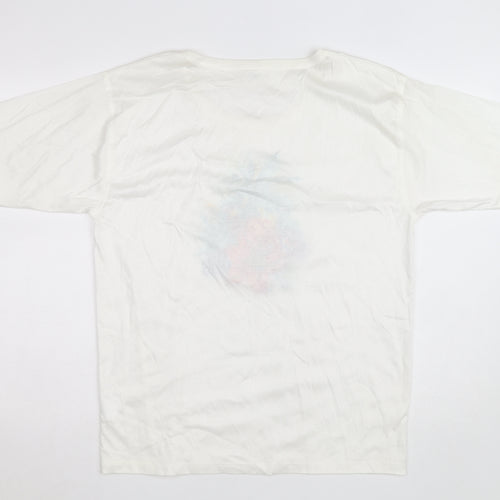 Lucia Women's White Floral Embroidered Cotton T-Shirt Size M