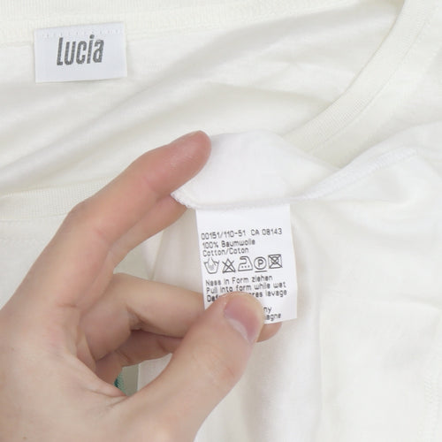 Lucia Women's White Floral Embroidered Cotton T-Shirt Size M