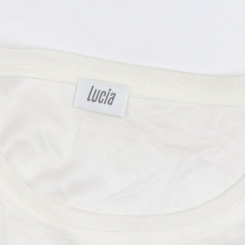 Lucia Women's White Floral Embroidered Cotton T-Shirt Size M