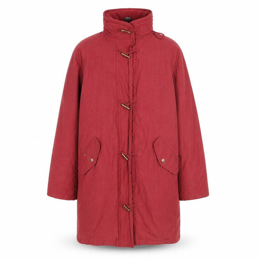 Front view of Red/Green men’s red toggle overcoat l polyester blend lined jacket