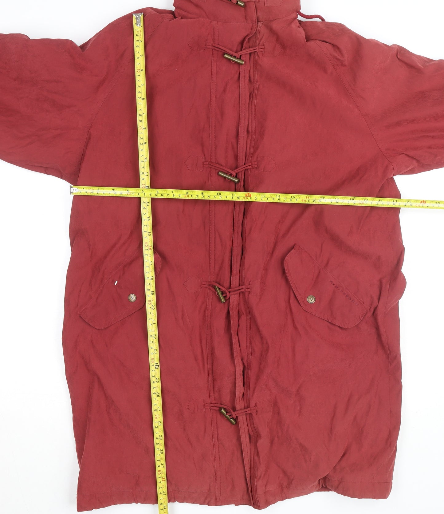 Red/Green Mens Red Toggle Overcoat L Polyester Blend Lined Jacket