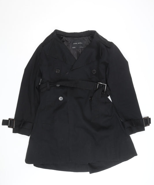 Zara Basic Women’s Black Trench Coat Size 16 Belted Cotton Blend