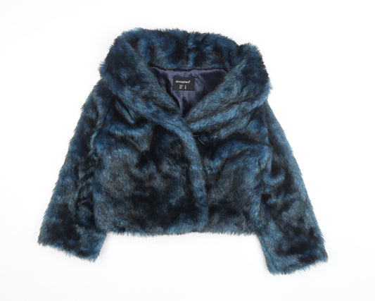Atmosphere Womens Blue Faux Fur Cropped Jacket Size 12