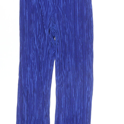 Boohoo Women's Blue Pleated Wide-Leg Trousers Size 12