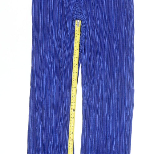 Boohoo Women's Blue Pleated Wide-Leg Trousers Size 12