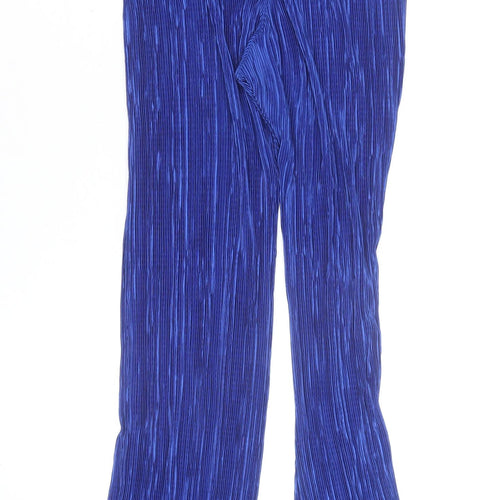 Boohoo Women's Blue Pleated Wide-Leg Trousers Size 12