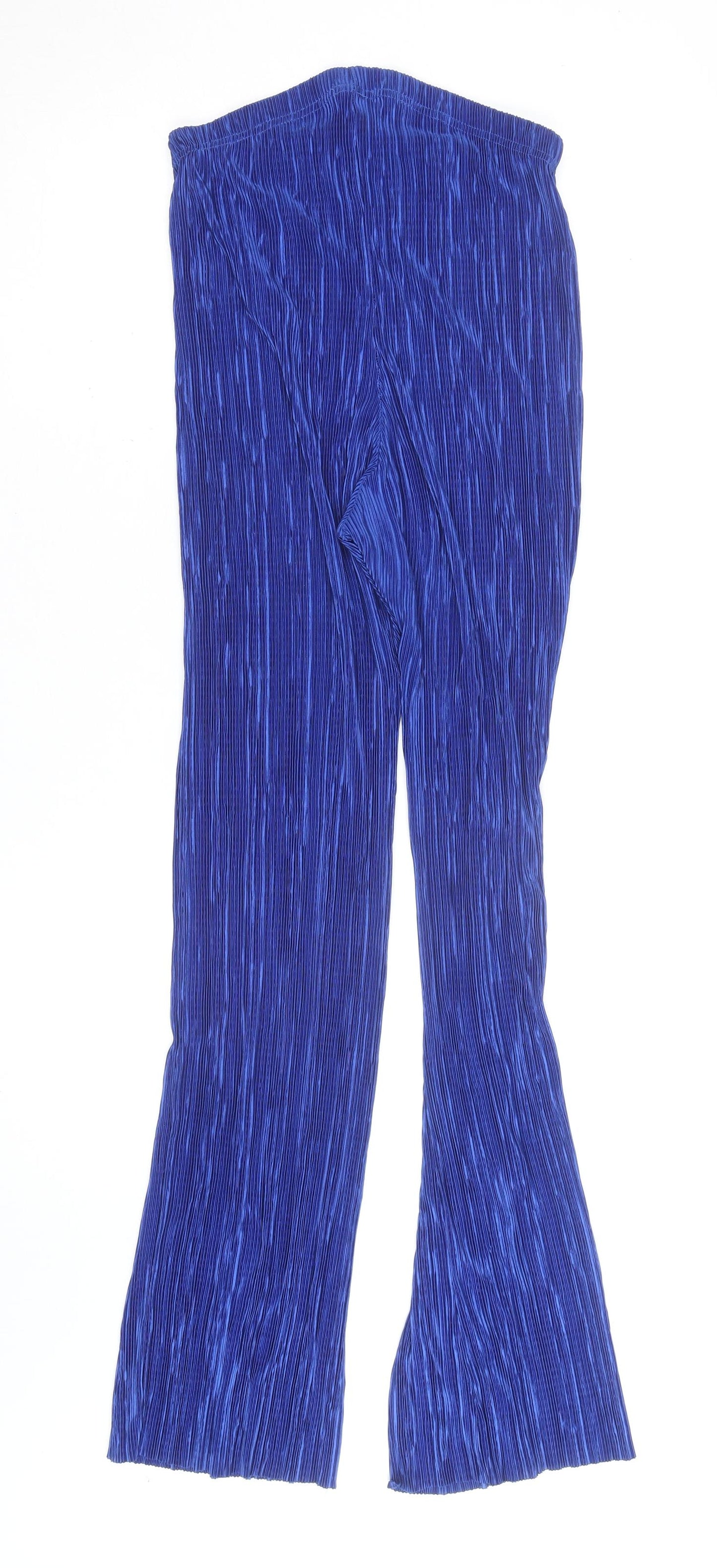 Boohoo Women's Blue Pleated Wide-Leg Trousers Size 12