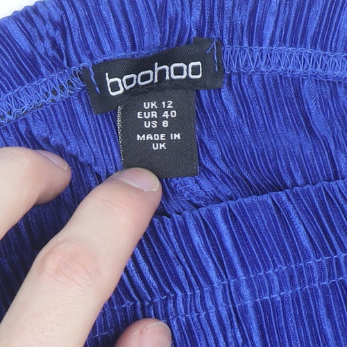 Boohoo Women's Blue Pleated Wide-Leg Trousers Size 12