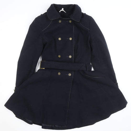 Reger by Janet Reger Women's Blue Wool Trench Coat M Belted Lined