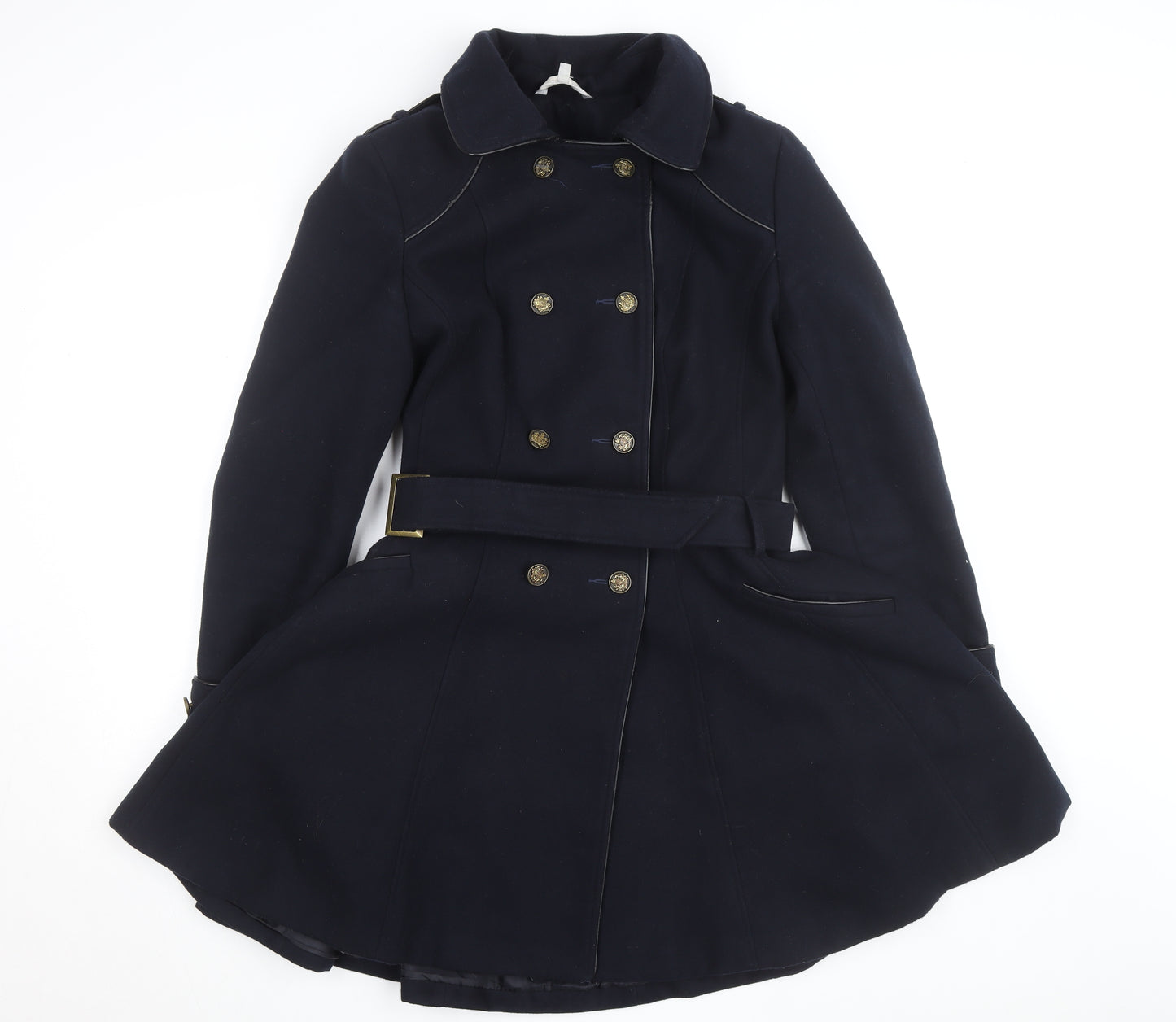 Reger by Janet Reger Women's Blue Wool Trench Coat M Belted Lined