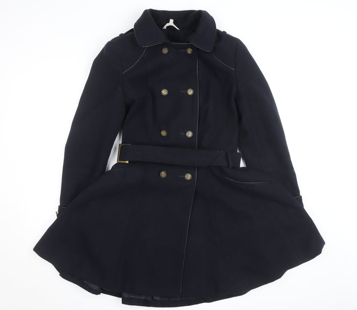 Reger by Janet Reger Women's Blue Wool Trench Coat M Belted Lined