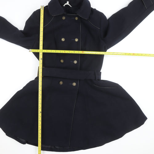 Reger by Janet Reger Women's Blue Wool Trench Coat M Belted Lined