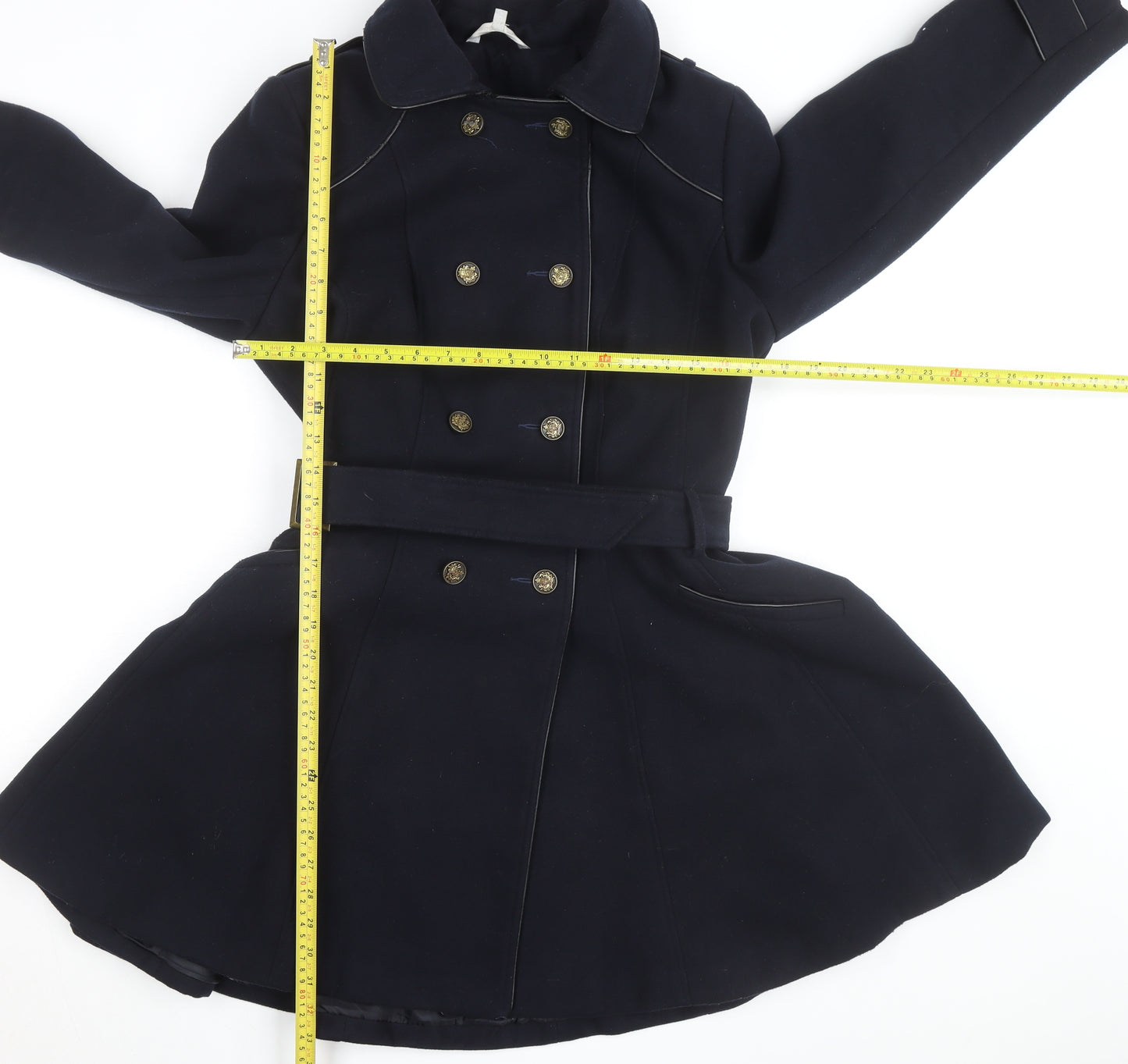Reger by Janet Reger Women's Blue Wool Trench Coat M Belted Lined