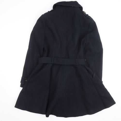 Reger by Janet Reger Women's Blue Wool Trench Coat M Belted Lined