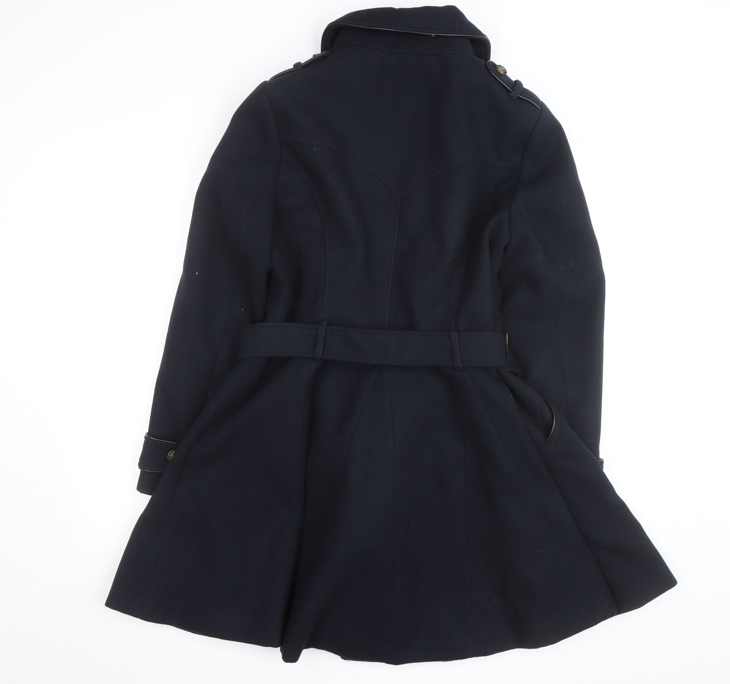 Reger by Janet Reger Women's Blue Wool Trench Coat M Belted Lined