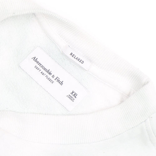 Abercrombie & Fitch Men's White 2XL Relaxed Fleece Pullover Jumper