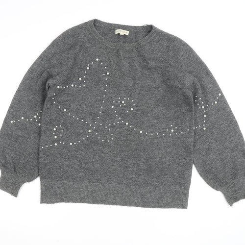 Monsoon Women's Grey Wool Blend Beaded Pullover Jumper M
