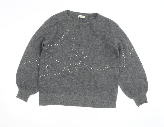 Monsoon Women's Grey Wool Blend Beaded Pullover Jumper M