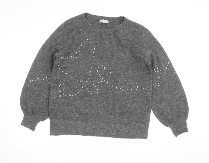 Monsoon Women's Grey Wool Blend Beaded Pullover Jumper M