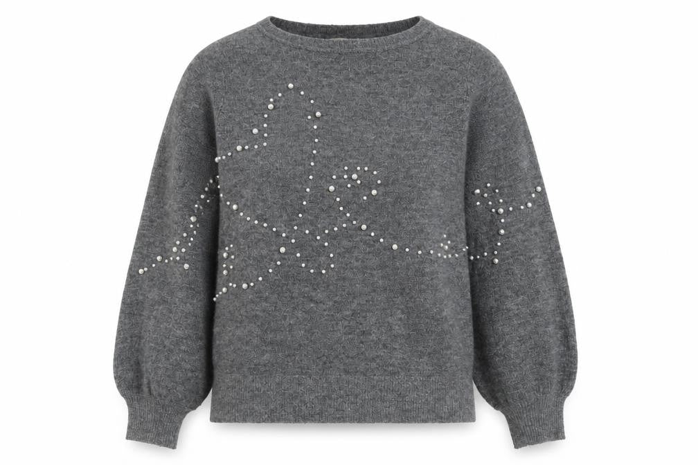 Monsoon Women's Grey Wool Blend Beaded Pullover Jumper M